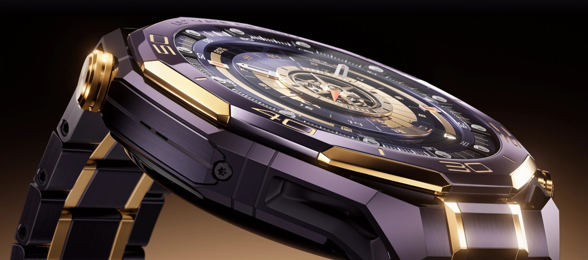 Side profile of the Huawei Watch Ultimate Design Royal Gold Edition