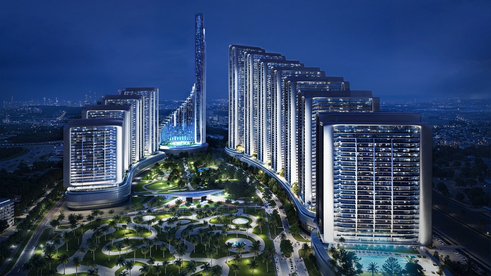 Imagining nighttime at Mercedes-Benz Places | Binghatti City