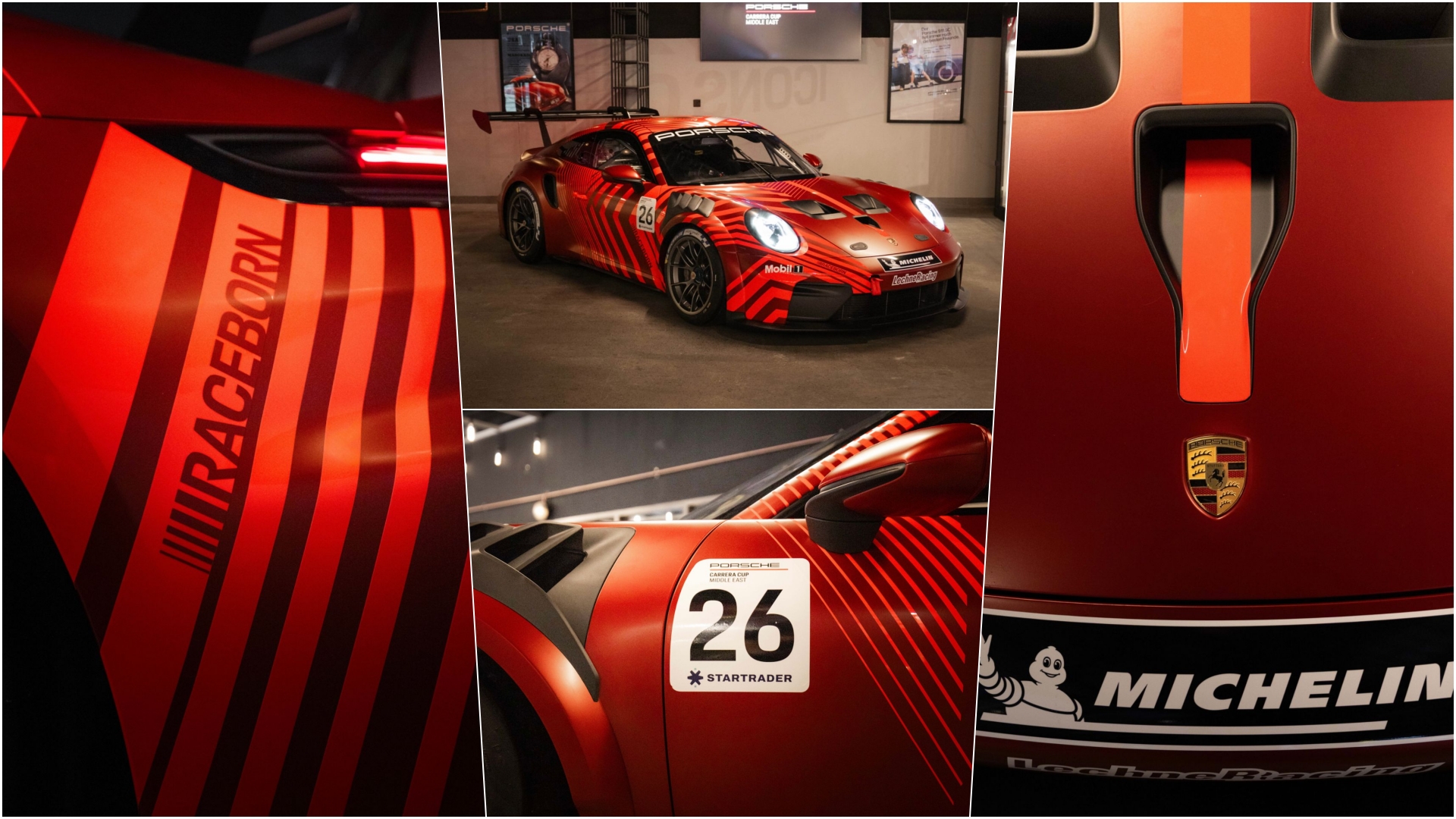 Collage of some of the close-up shots of the new Porsche 911 Cup