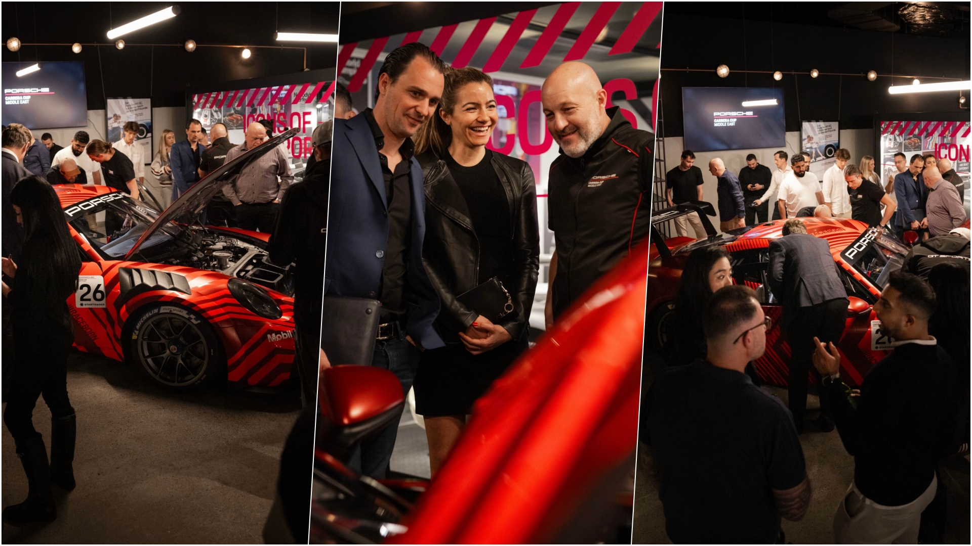 Guests at DRVN Cafe in Dubai to check out the new Porsche 911 Cup