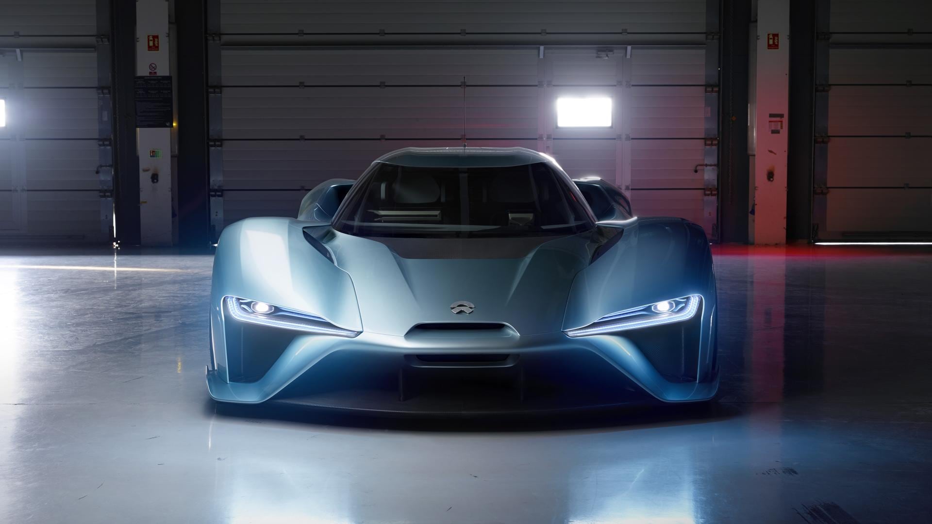 Studio shot of a blue Nio EP9 from the front