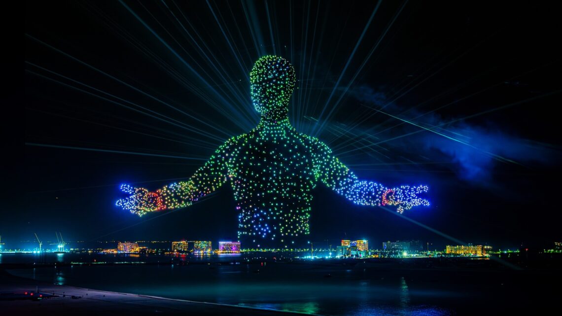 Drones light up the night sky during the New Year Eve Celebration in Ras Al Khaimah