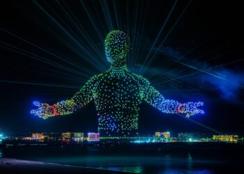 Drones light up the night sky during the New Year Eve Celebration in Ras Al Khaimah