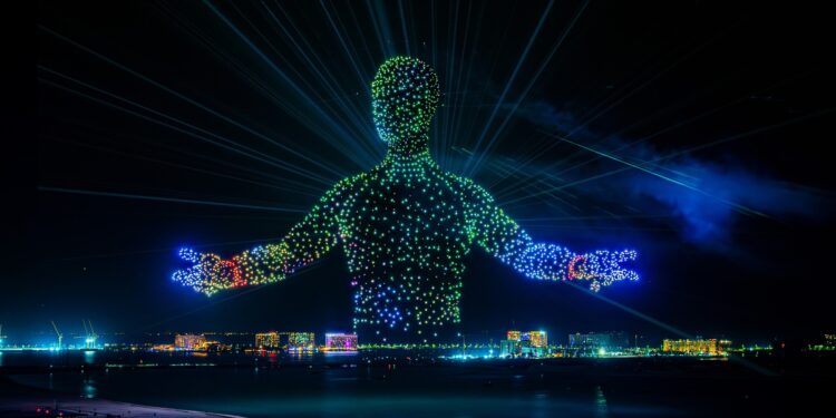 Drones light up the night sky during the New Year Eve Celebration in Ras Al Khaimah