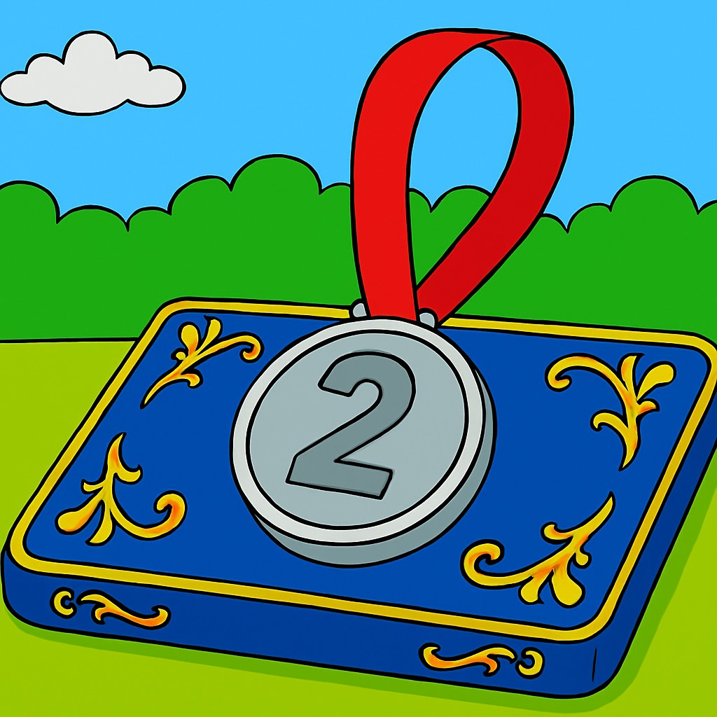 Cartoon - Silver medal presented on a velvet tray