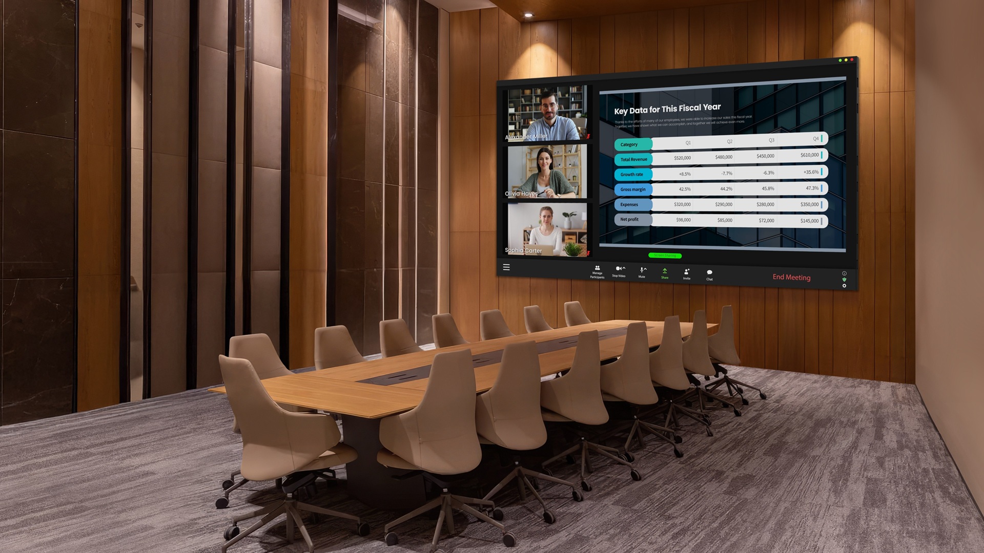 The new Sony Crystal LED S Series display is shown in a boardroom.