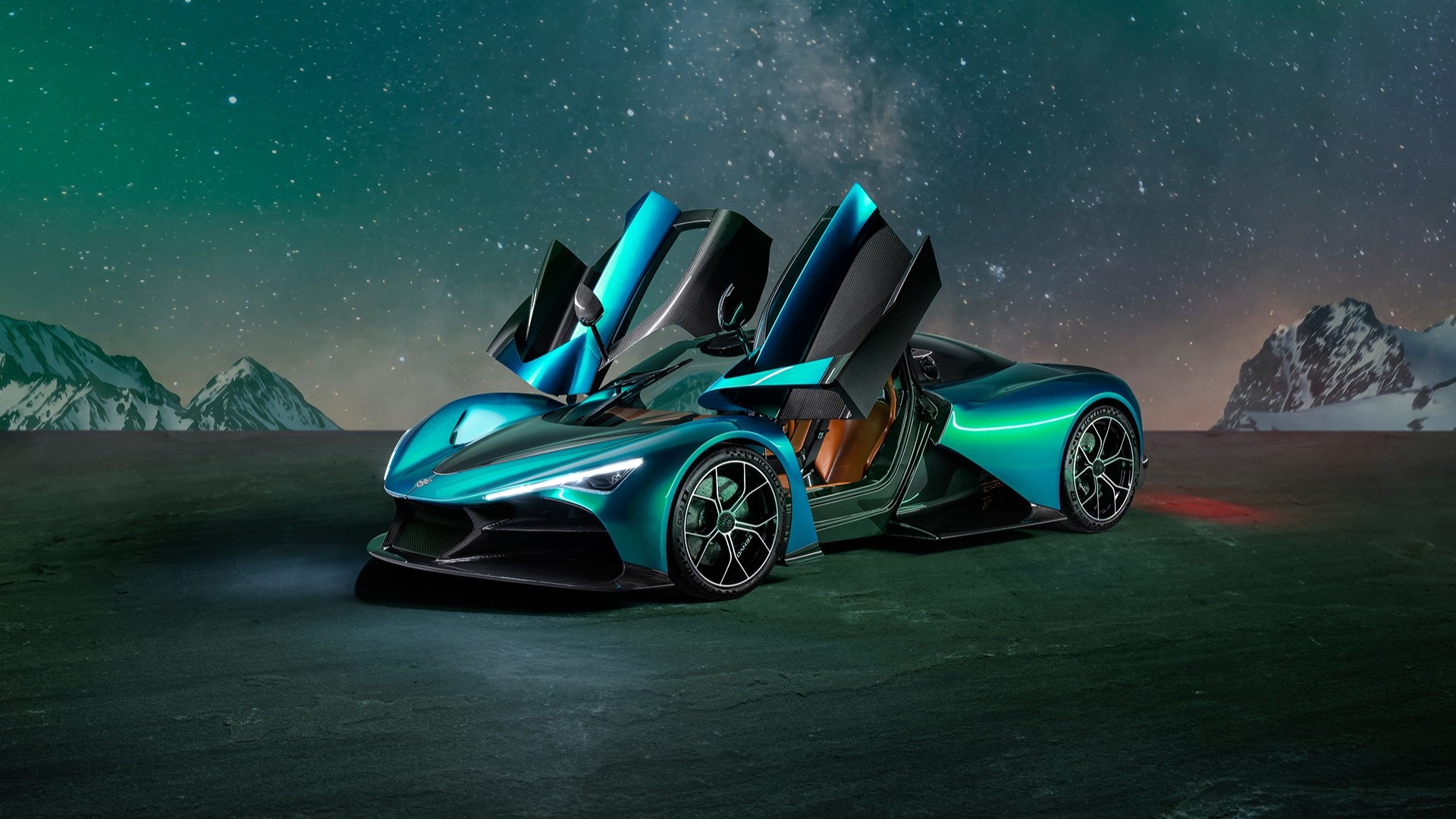 Doors open and side profile of the Zenvo Aurora