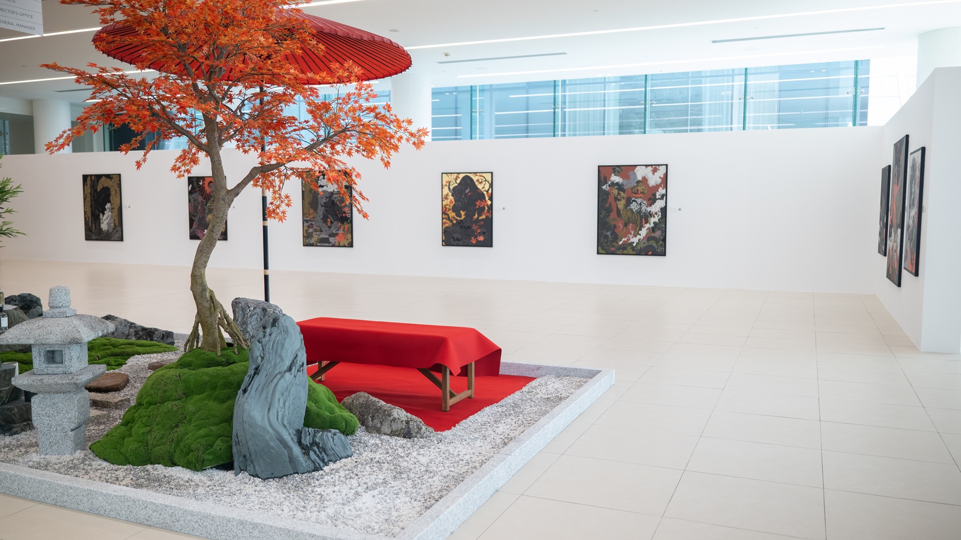 Art on display at Bentley Emirates' Dubai showroom during the Essence in Motion exhibition.