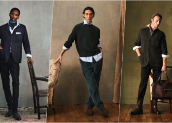 Collage of three models showcasing select pieces from the Berluti Fall-Winter 2026 Collection