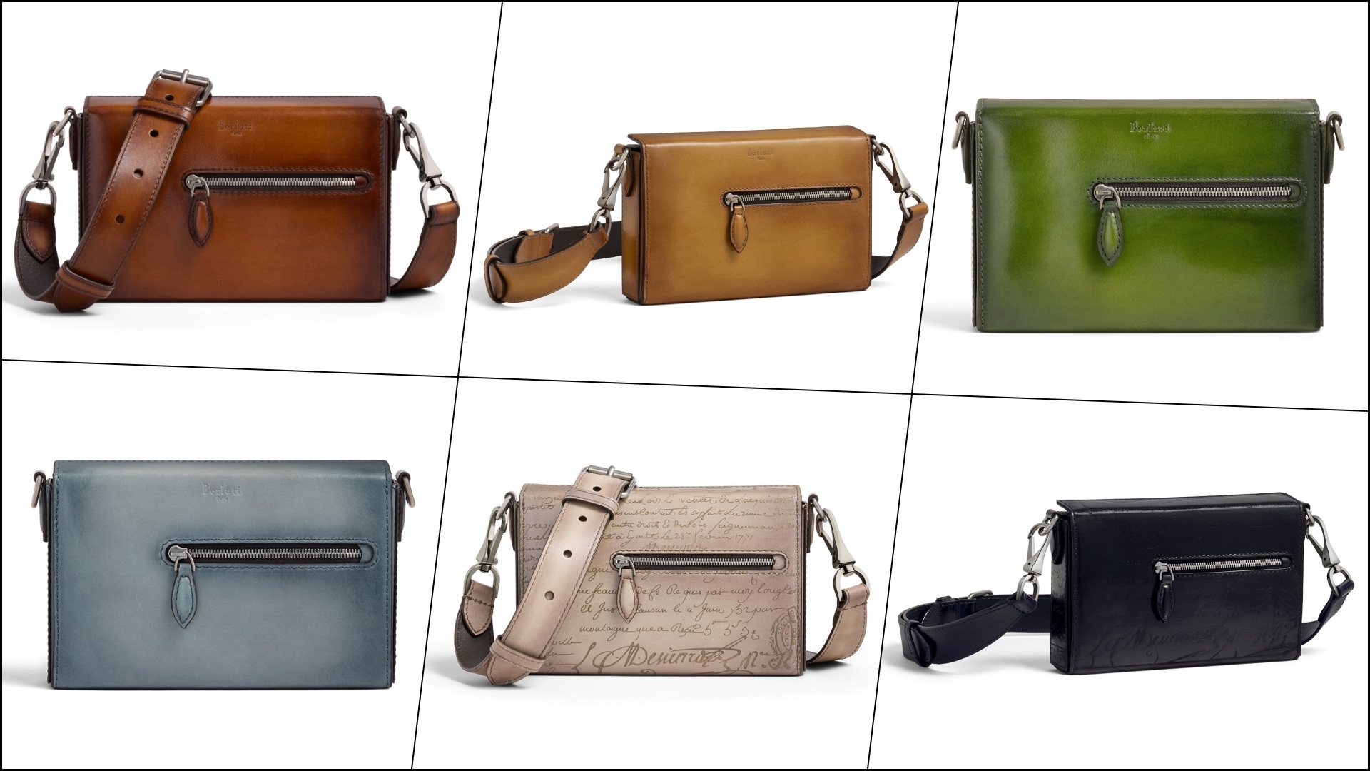 A collage of all the colours in which Berluti Un Jour de Poche is available.