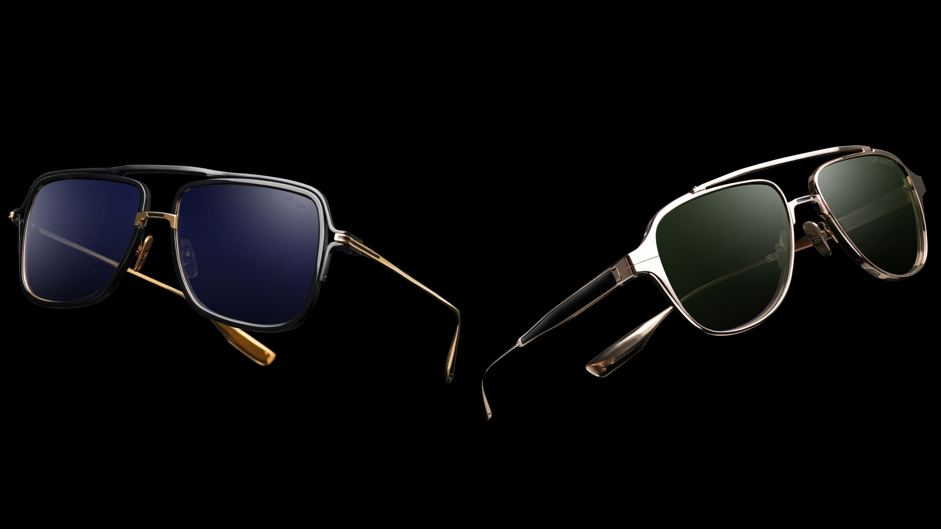 A collage of two sunglasses from the Bugatti Eyewear Collection Four - Model 102 on the left and Model 111 on the right.