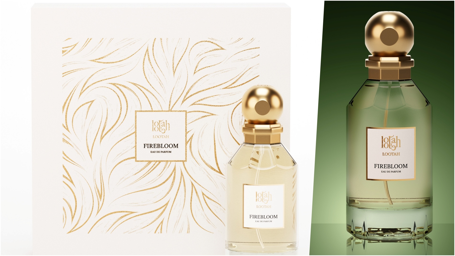 Collage of Firebloom scent by Lootah Perfumes.