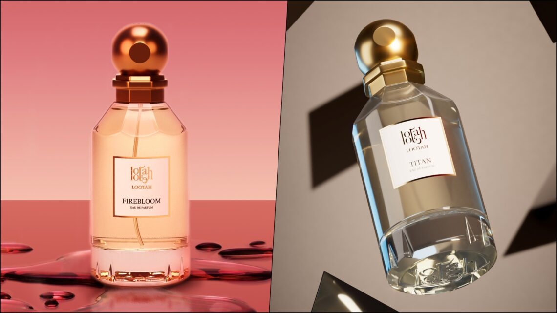 Collage of two new scents from Lootah Perfumes: Titan and Firebloom