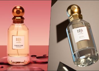 Collage of two new scents from Lootah Perfumes: Titan and Firebloom