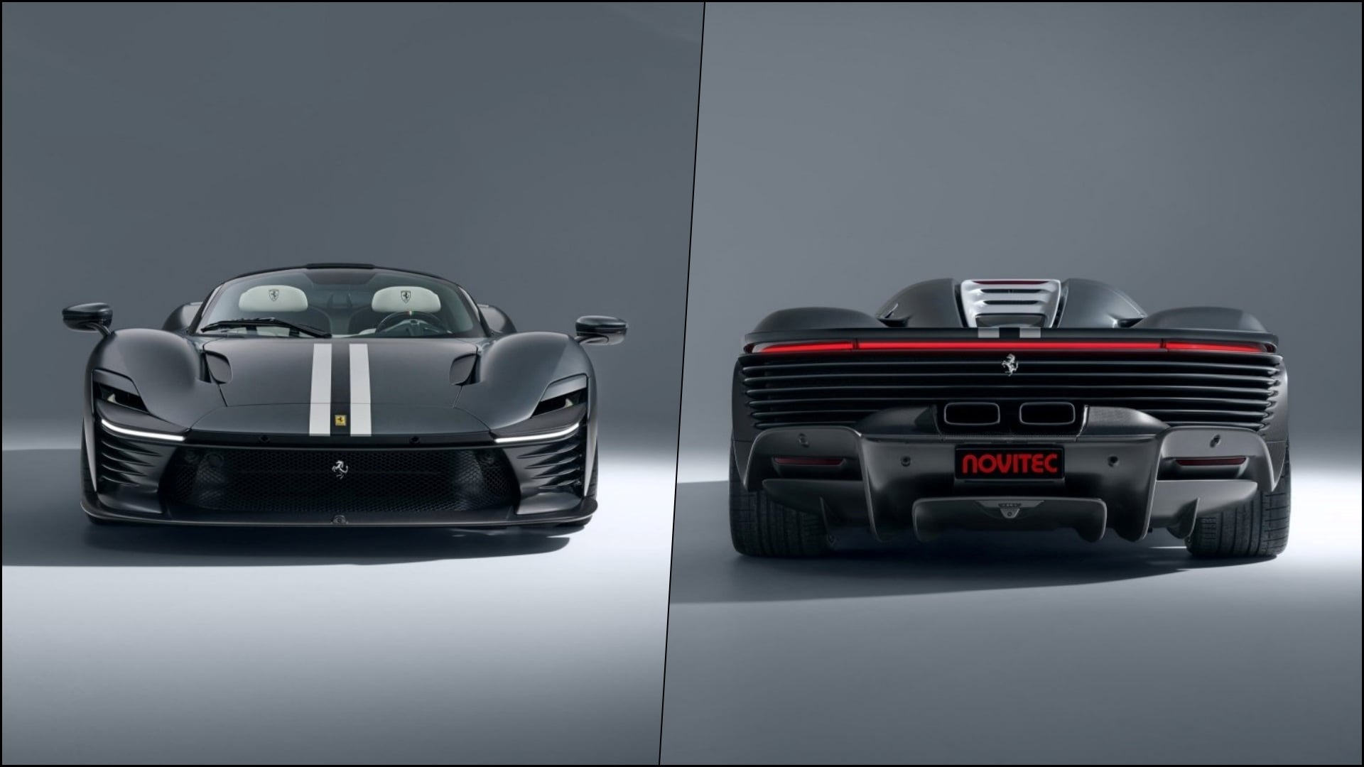 Head-on front and back shots of the NOVITEC Ferrari Daytona SP3 Icona Edition
