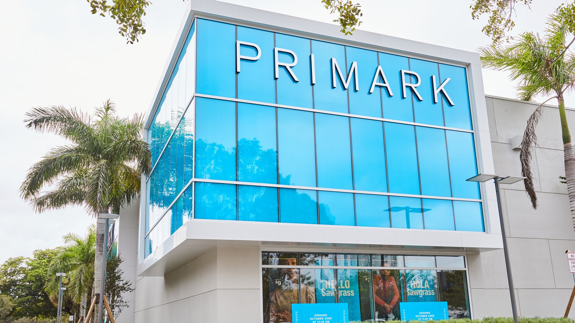 Primark branding on the outside of a corner store
