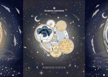 Vacheron Constantin's Ramadan 2026 "Crafted Rhythms" campaign artwork (centre). On the left is the ÉGÉRIE Moon Phase. On the right is the Overseas Tourbillon,