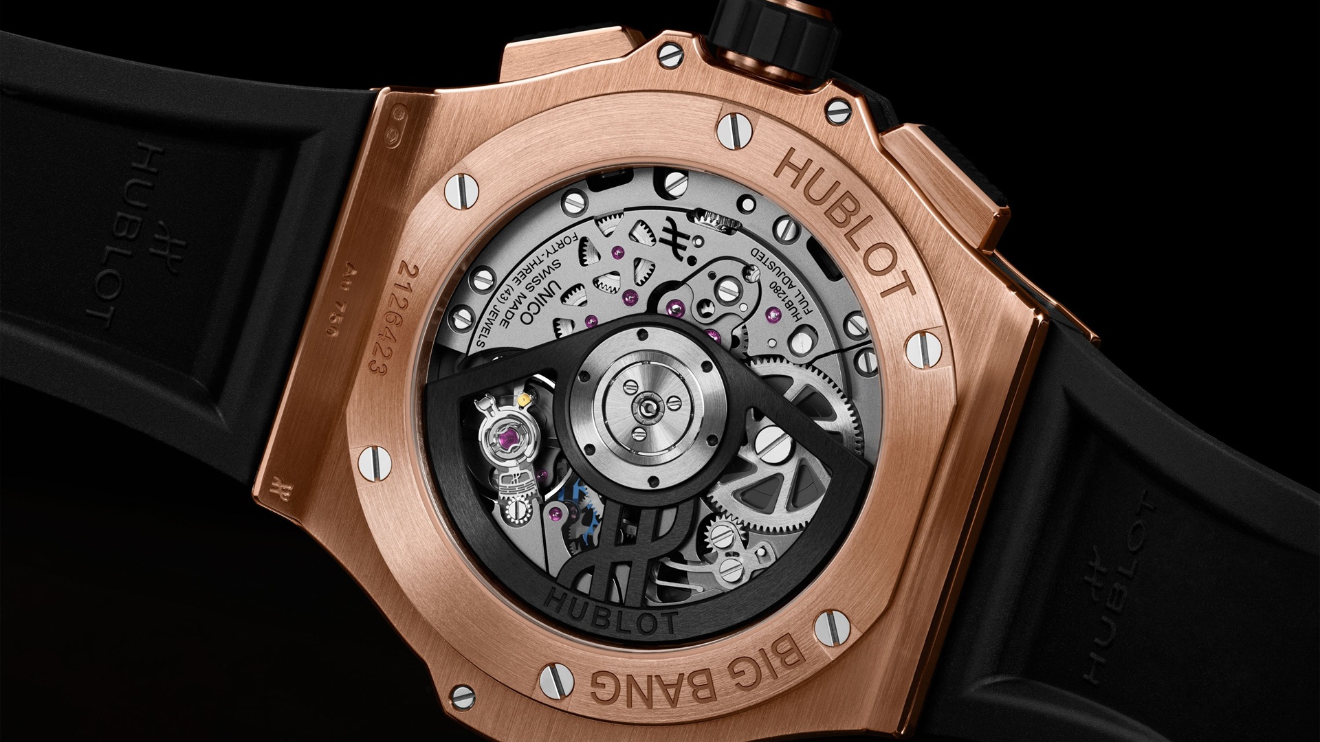 Hublot Big Bang Unico King Gold caseback side showcasing the Unico movement.