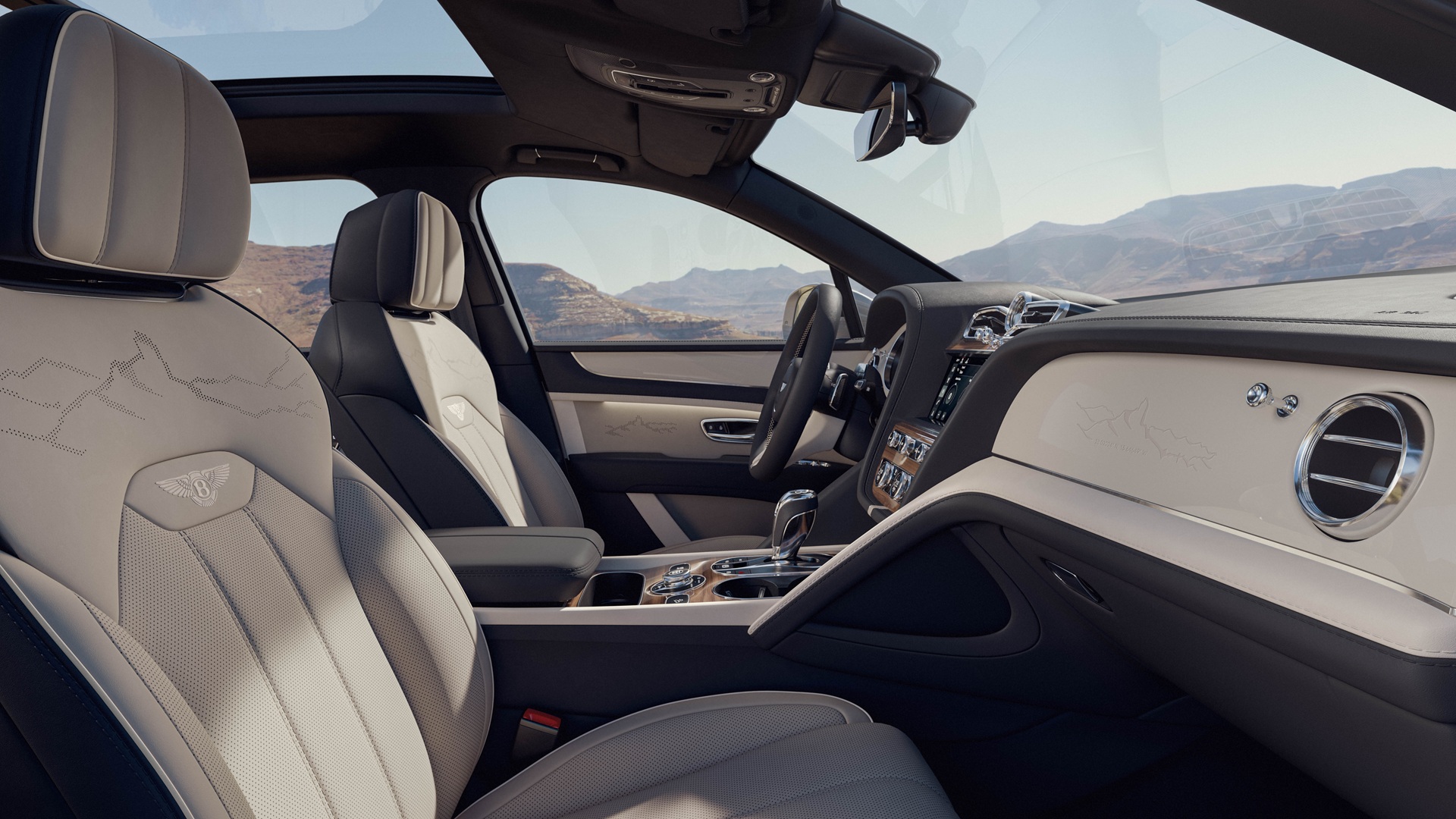 Side-view of the front seats of the Bentley Bentayga Artenara
