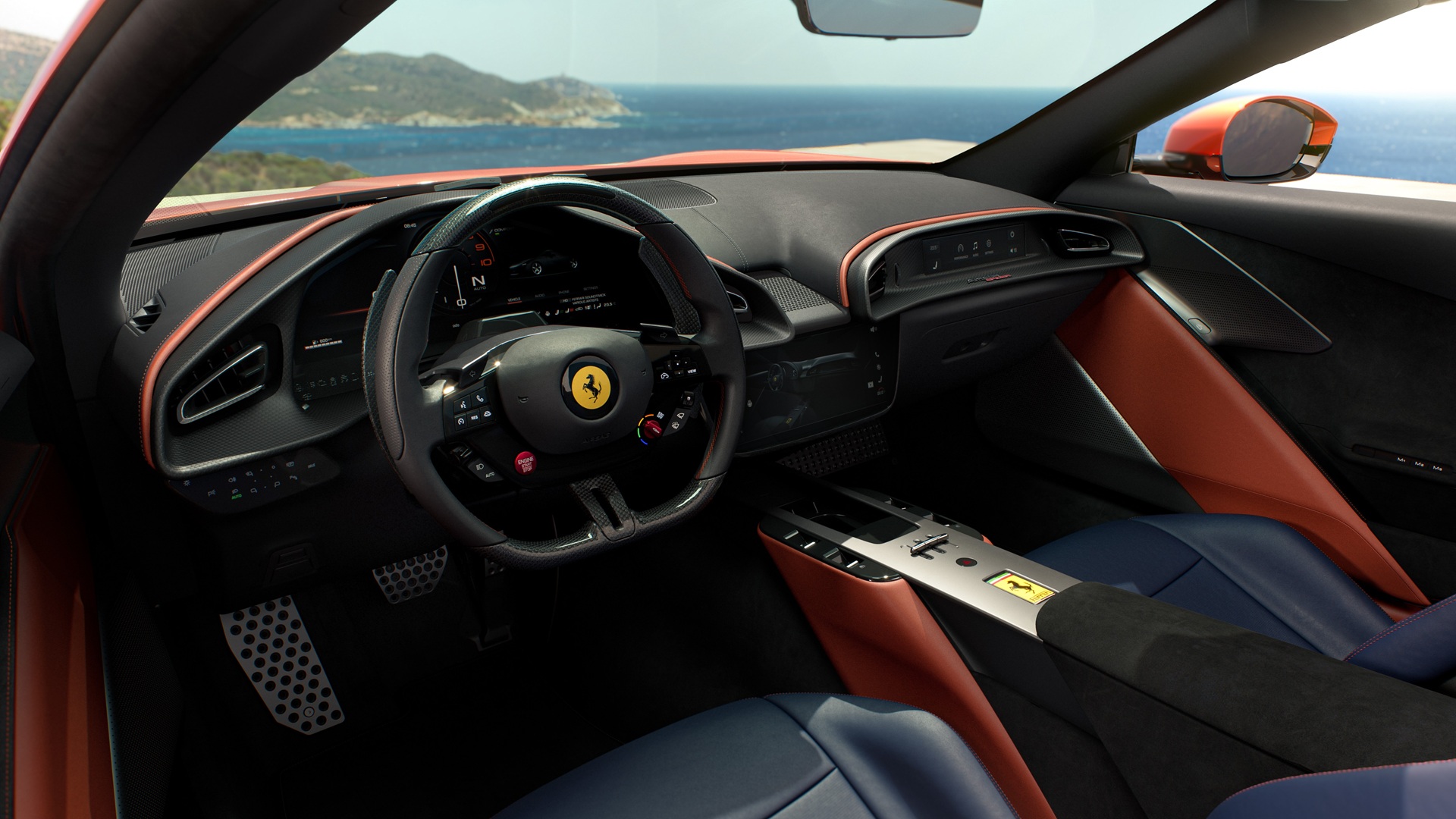 Interior shot, taken from the driver's door, of the new Ferrari Amalfi Spider