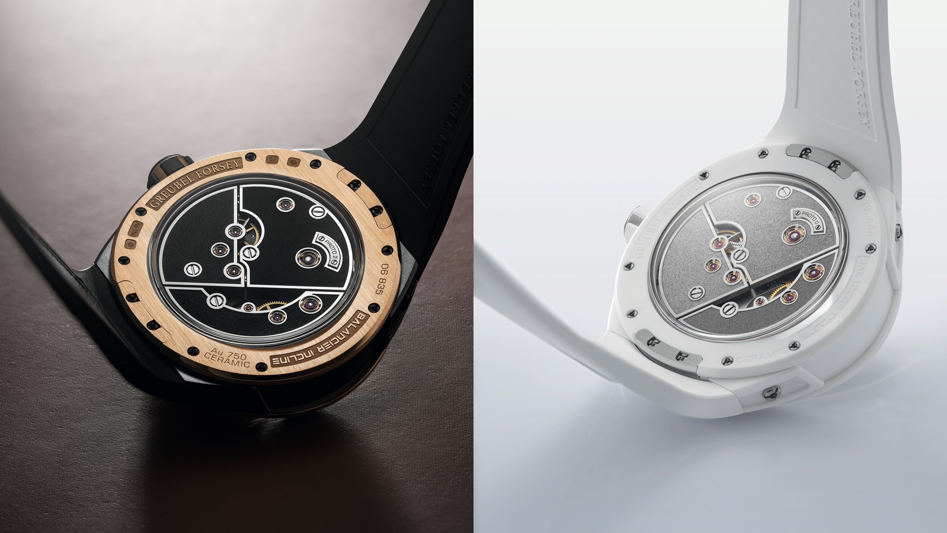 Balancier Convexe S² in black ceramic and 5N red gold and white ceramic.