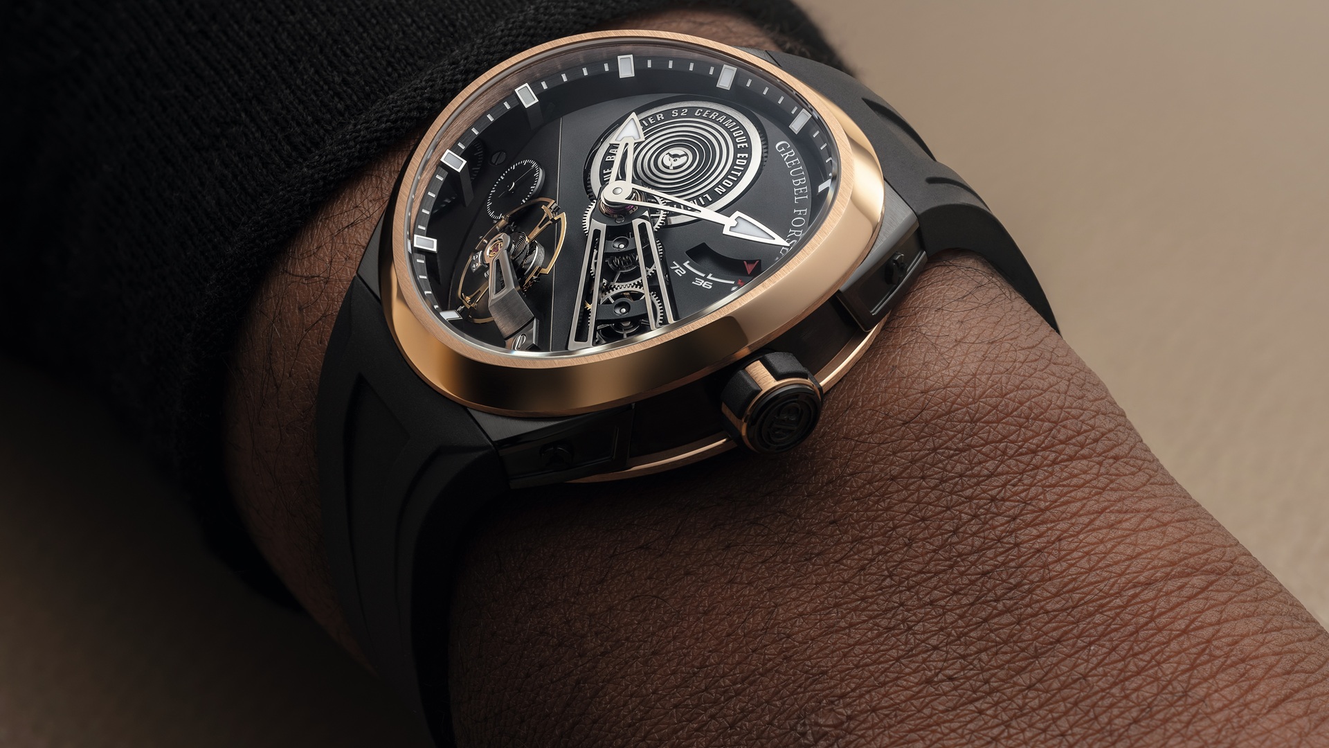 Greubel Forsey Balancier Convexe S² in black ceramic and 5N red gold.