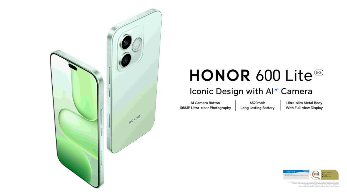 Front and back images of the Honor 600 Lite in sprout green colour