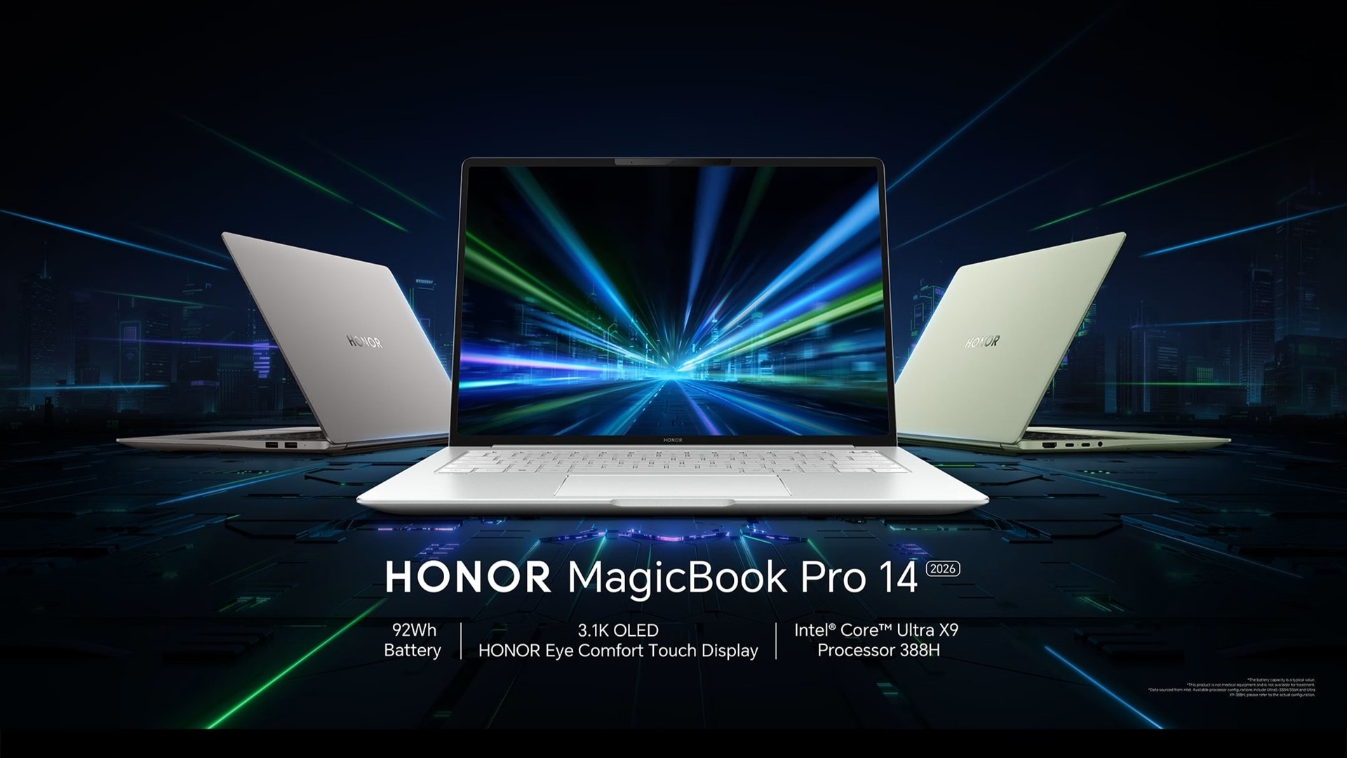 An image showing the Honor MagicBook Pro 14 in different colours.