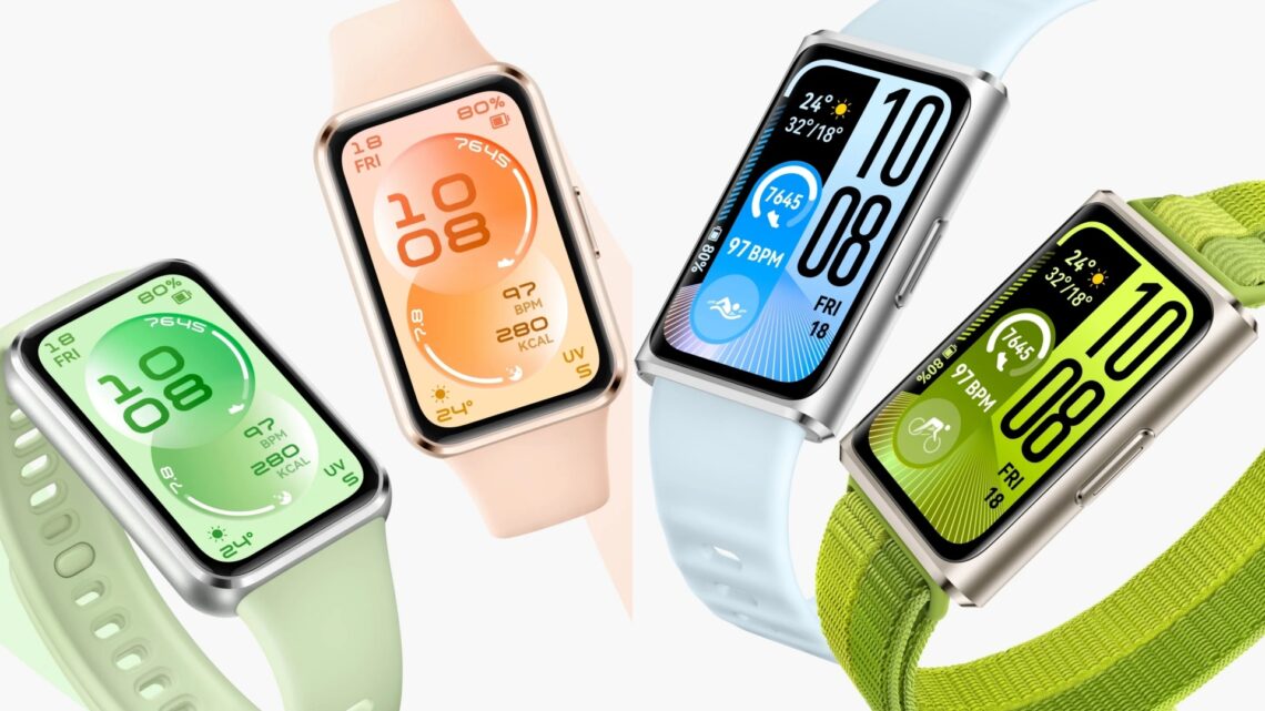 A collage of two colour options each for the Huawei Band 11 and Huawei Band 11 Pro