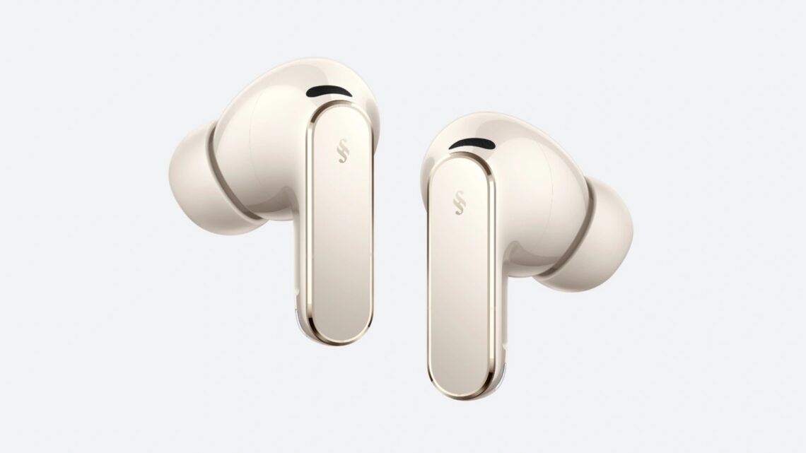 A close-up of the Huawei FreeBuds Pro 5 (Sand colour) without its case.