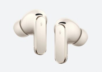 A close-up of the Huawei FreeBuds Pro 5 (Sand colour) without its case.