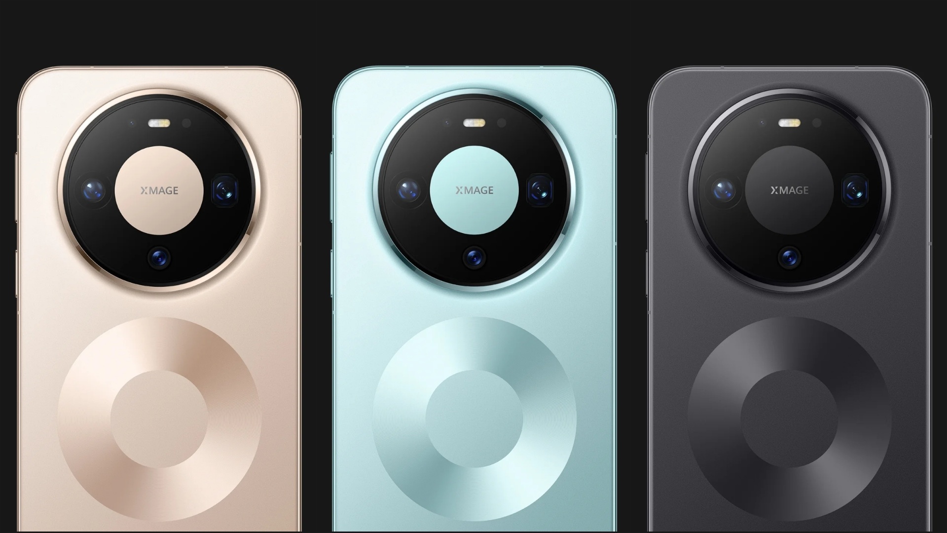 A collage of three images, showcasing the colour options for the Huawei Mate 80 Pro: Gold, Green, and Black