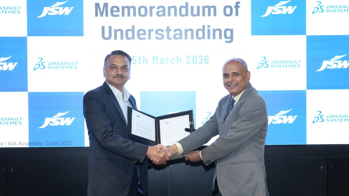 Mr. Asit Kumar Ojha, Vice President - Operations & Manufacturing Engineering, JSW Motors Limited and Mr. Tanuj Mittal, Sr. Director and Country Head - Strategic Business, Dassault Systèmes at the strategic partnership announcement