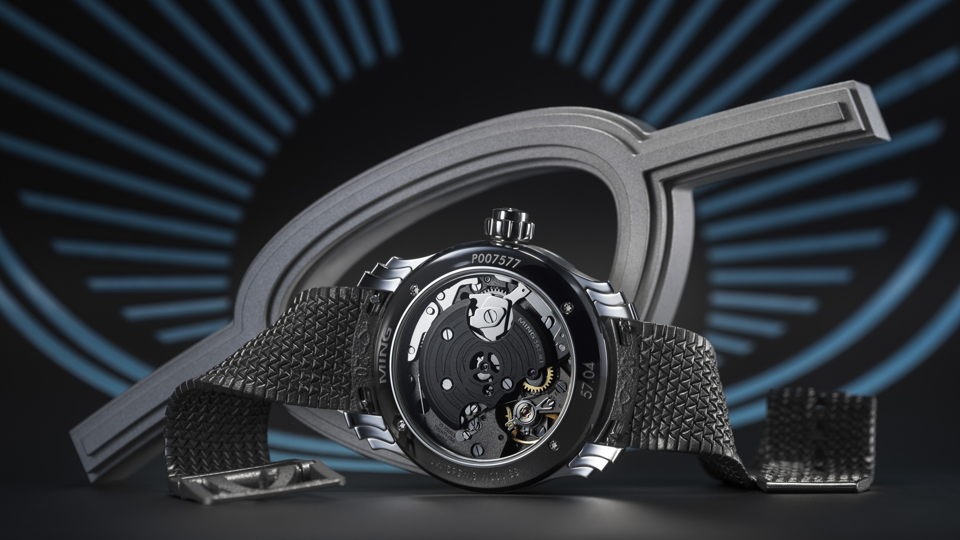 The MING 57.04 Phoenix caseback side revealing the Sellita for MING SW562.M1 movement.