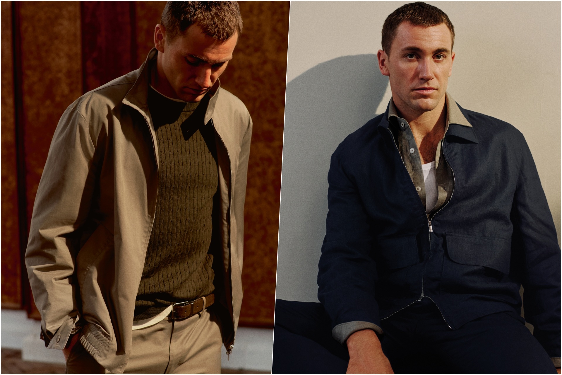 A collage of two images, both featuring the Global Ambassador of Mango Man, Casper Ruud, wearing select pieces from the 2026 Mango Man Essentials Range