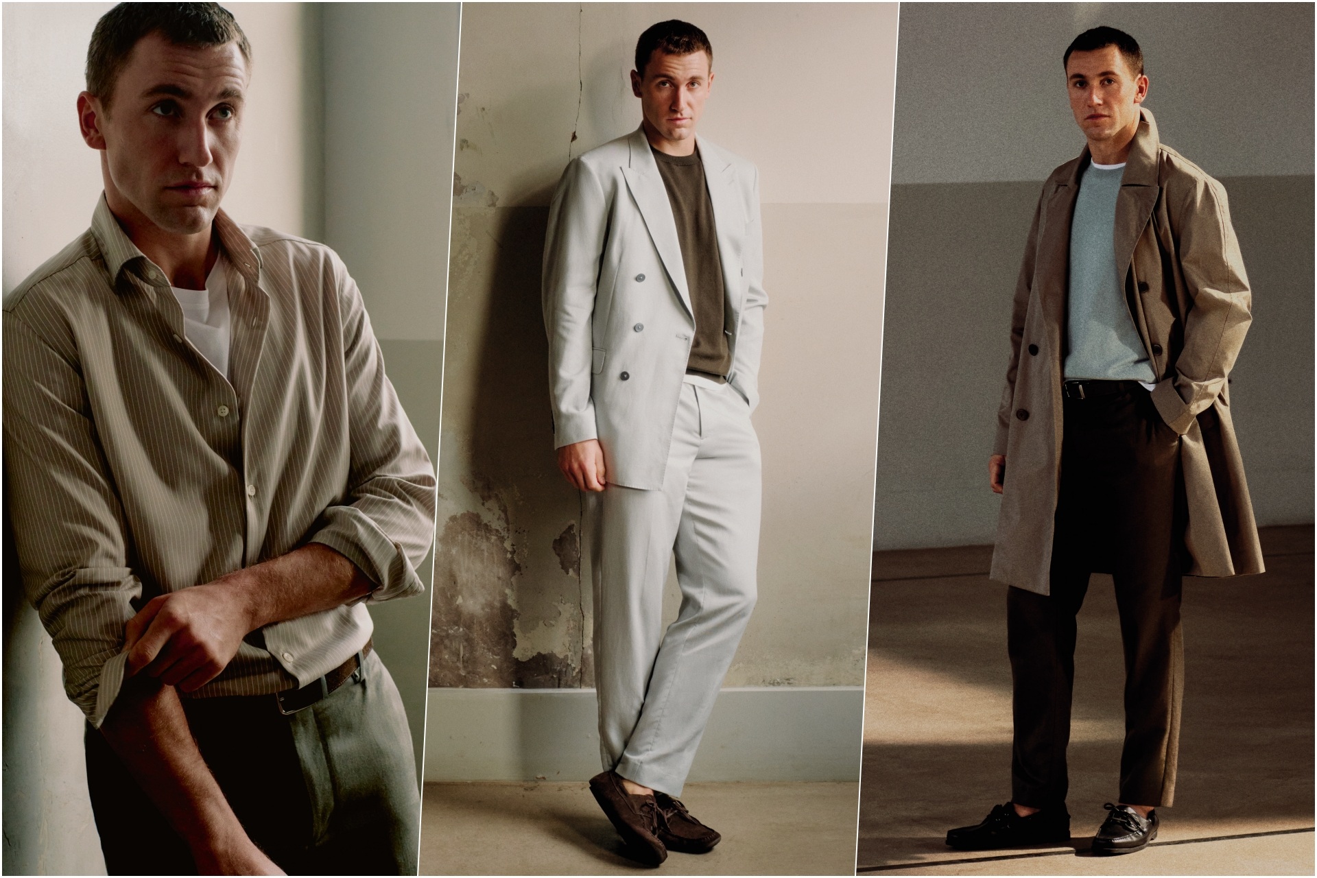 A collage of three images, both featuring the Global Ambassador of Mango Man, Casper Ruud, wearing select pieces from the 2026 Mango Man Essentials Range