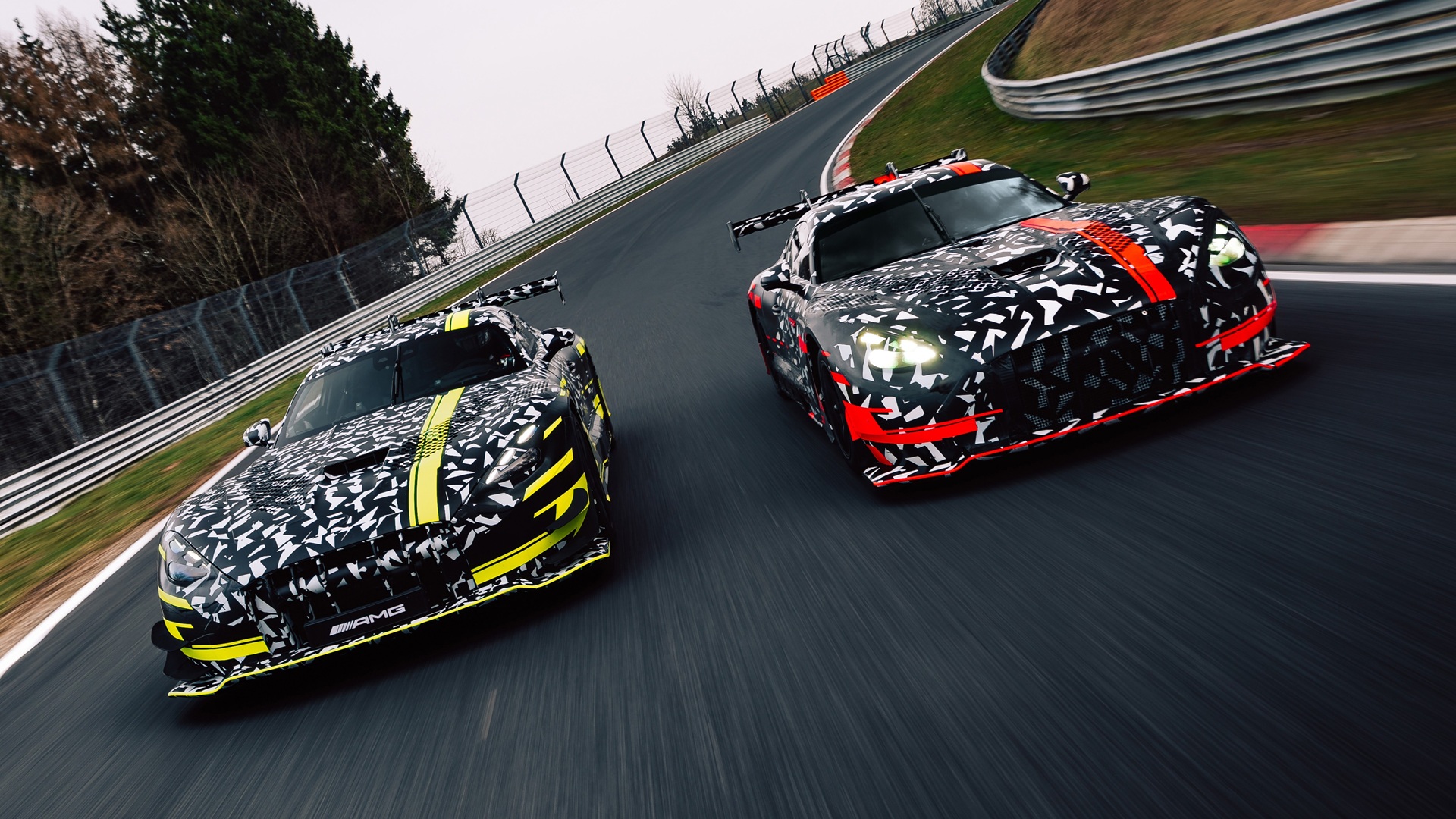 Mercedes-AMG testing the new GT3 and GT Black Series at the Nürburgring, with both cars heavily camouflaged