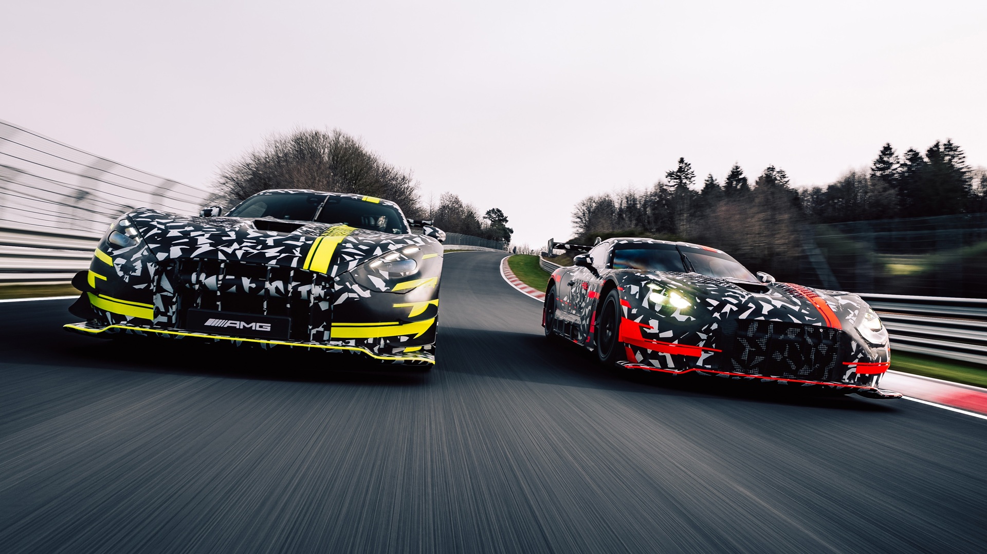 Mercedes-AMG testing the new GT3 and GT Black Series at the Nürburgring, with both cars heavily camouflaged