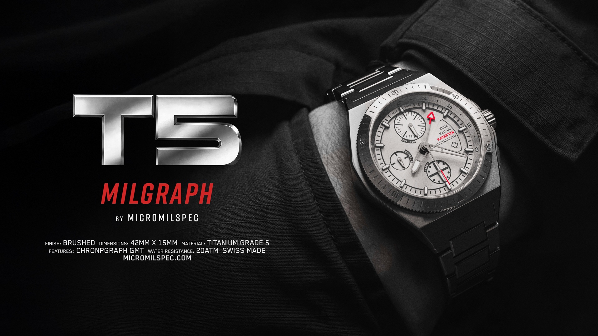 MICROMILSPEC MILGRAPH T5 with chrome dial on titanium bracelet.