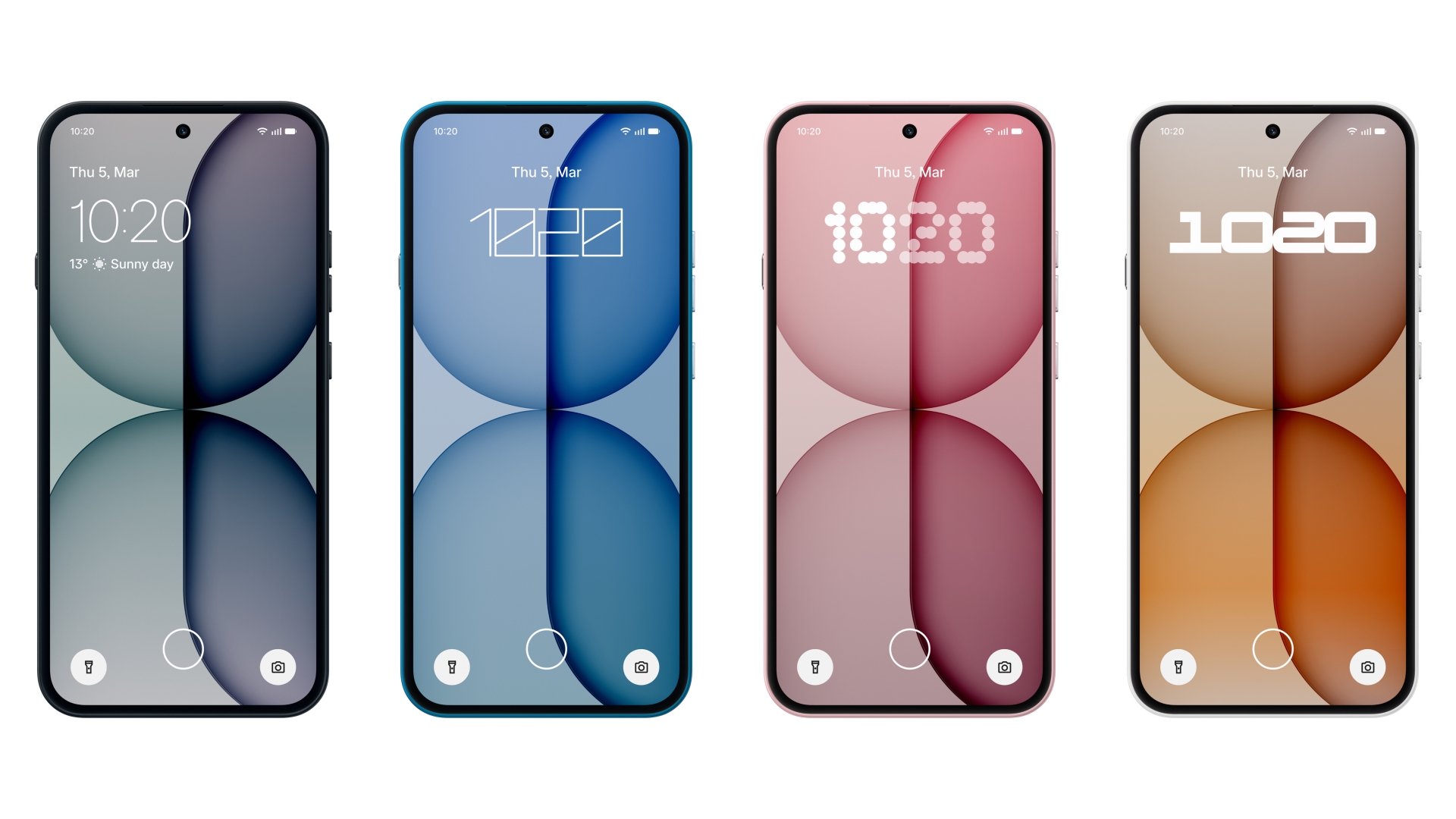 A collage of the colour options, Black, Blue, Pink, and White, for the Nothing Phone (4a)