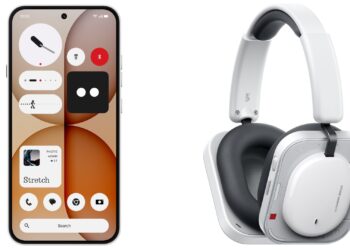 A collage of the Nothing Phone (4a) and the Nothing Headphone (a), both in white colours