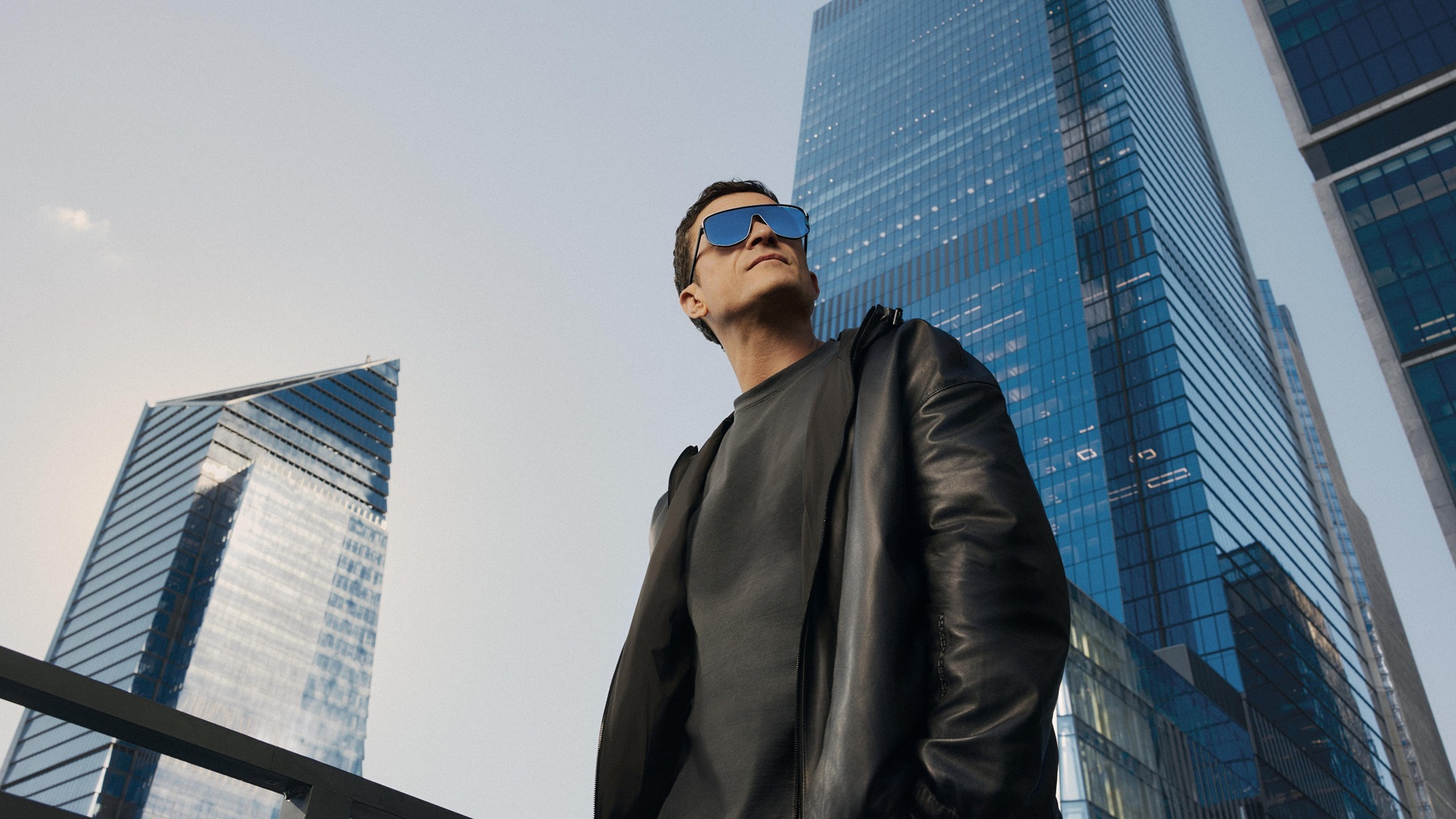 Actor Orlando Bloom is wearing the latest collection created in collaboration with Porsche Design