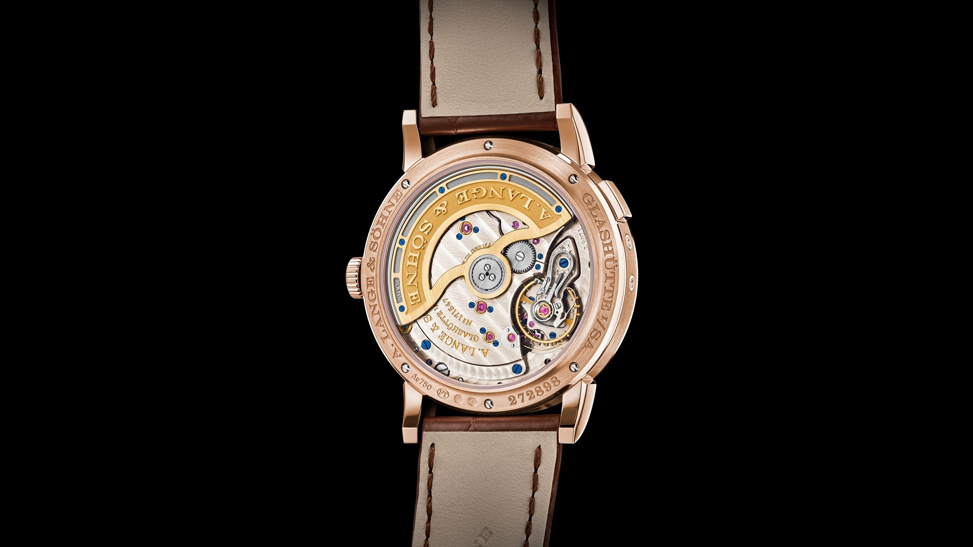A. Lange Sohne Saxonia Annual Calendar grey dial in pink gold case.