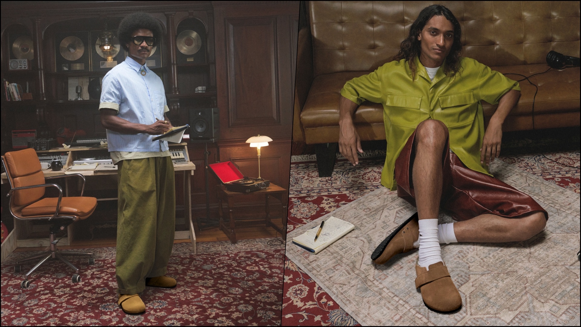 Two models wearing select colourways of the Birkenstock Loma footwear collection