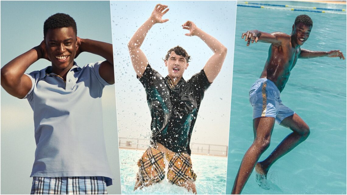 A collage of three images, all showcasing select pieces from the Burberry High Summer 2026 Men's range