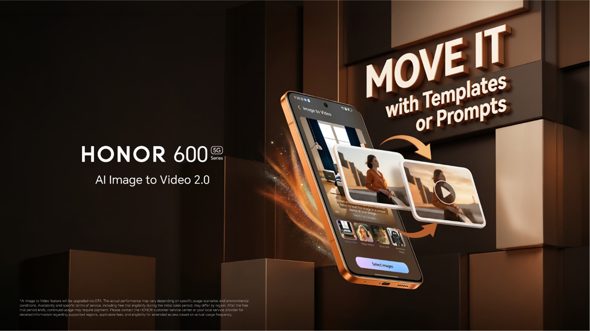 A portray of the AI Image to Video feature on the HONOR 600 Series mobile phones