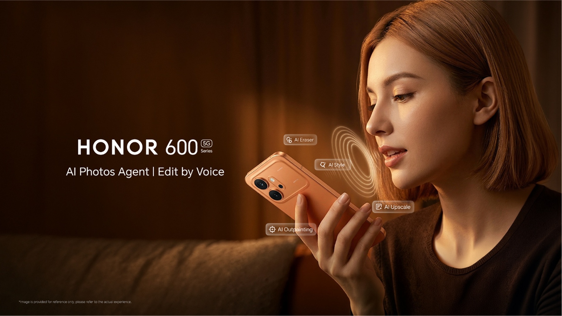 A portray of the AI Photos Agent feature on the HONOR 600 Series mobile phones