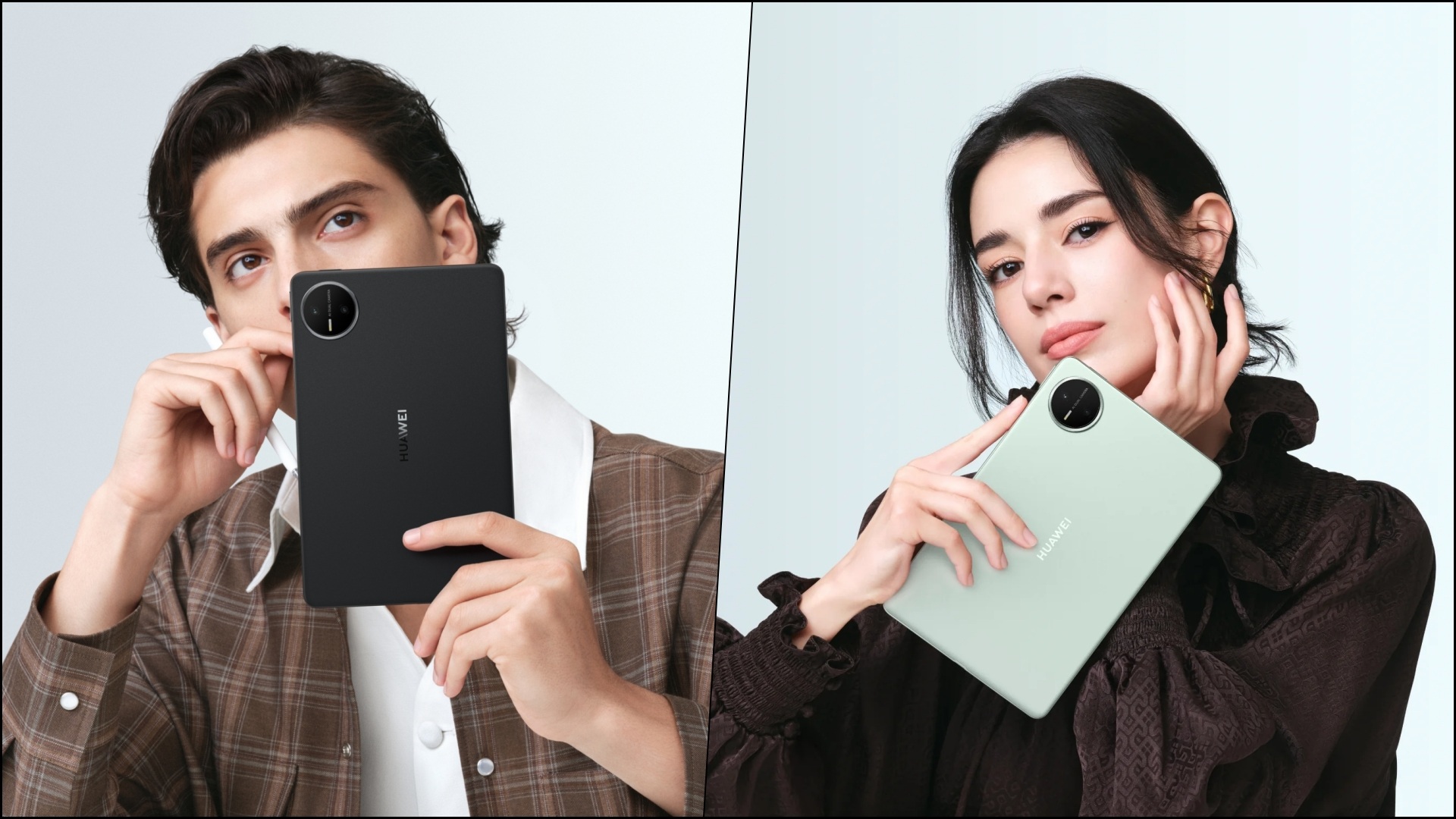 A collage of two images showcasing the colour options for the HUAWEI MatePad Mini - Spruce Green and Graphite Black