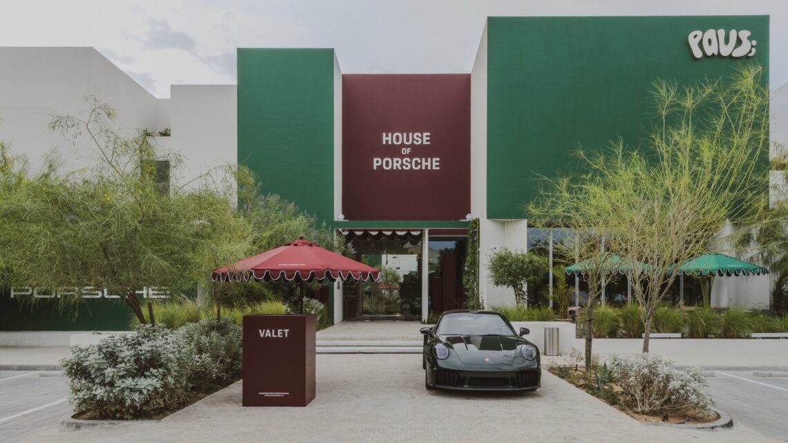 An exterior shot of House of Porsche at Paus Club Dubai