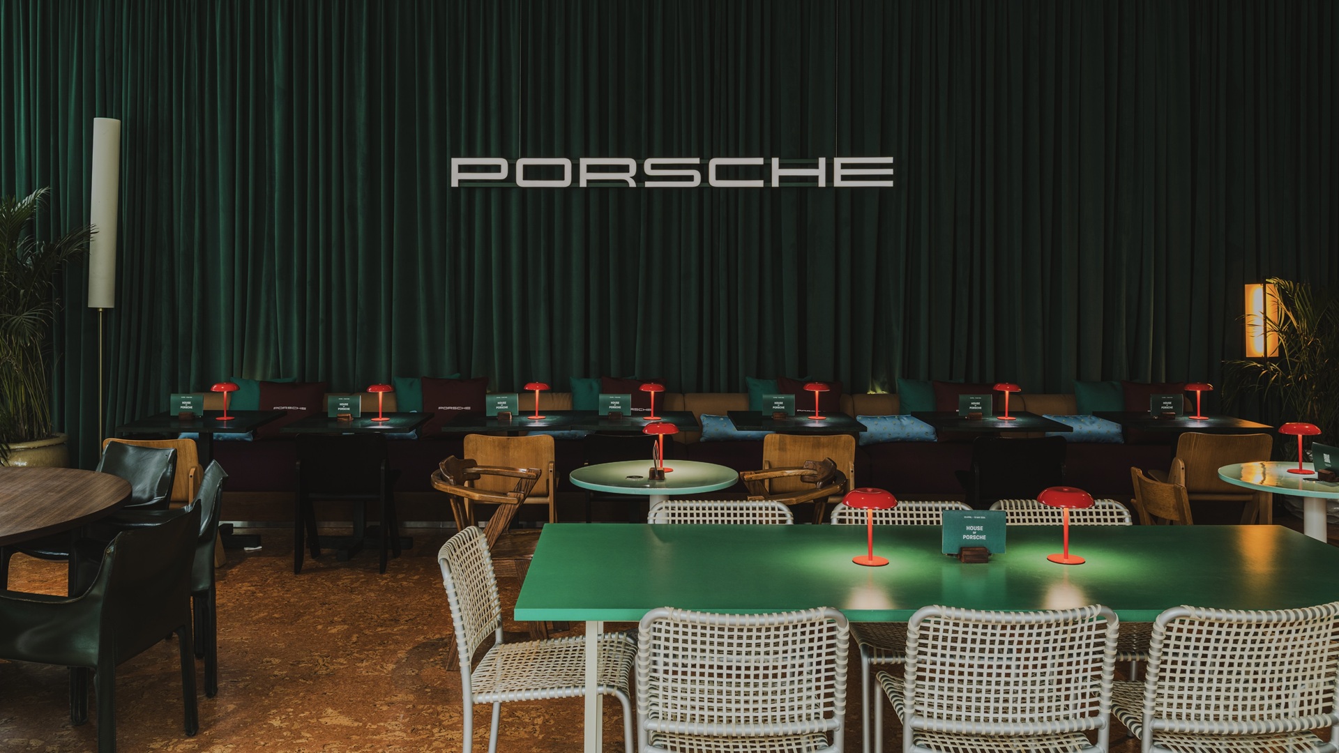 A dining area at House of Porsche at Paus Club Dubai